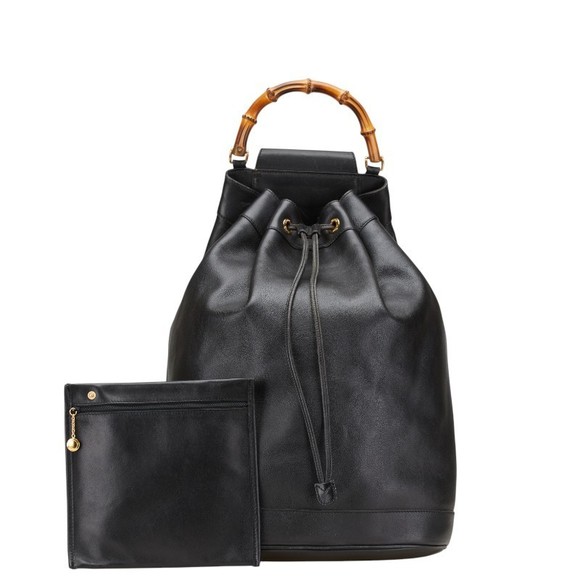 Gucci Body Leather Bag Bamboo Shoulder Black - Picture 1 of 8